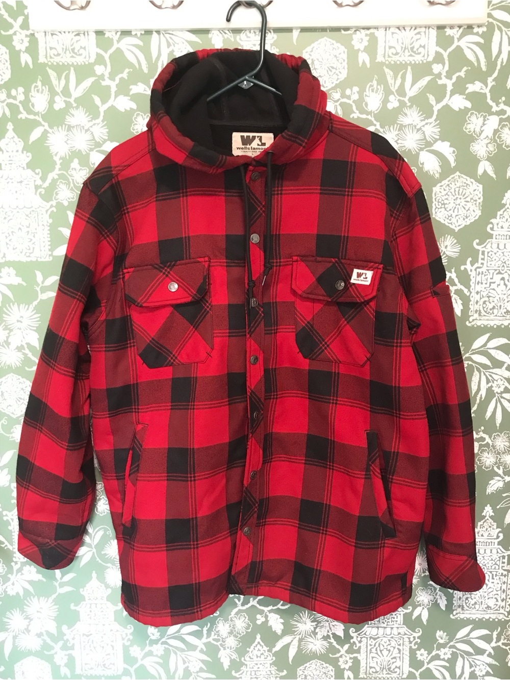 Wells Lamont Hooded Quilted Shacket Red & Black Plaid
